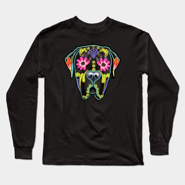 Mastiff in Brindle - Day of the Dead Sugar Skull Dog Long Sleeve T-Shirt by prettyinink